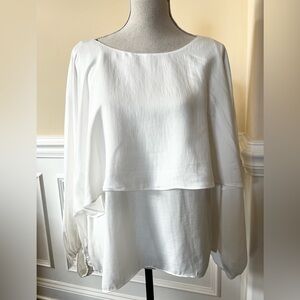 Ivory, Layered-Cape Style-Pullover, Long Sleeve Blouse.